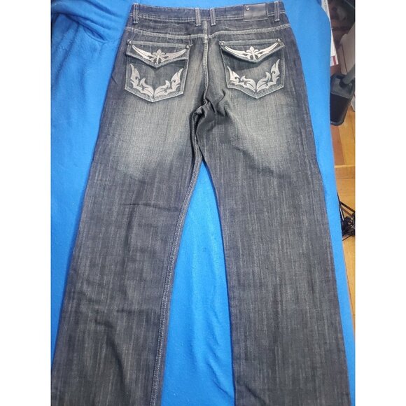 Basic Code Vintage Denim Jeans Men's Size W38 L34 Wide Leg Baggy Embroidered - Picture 8 of 16